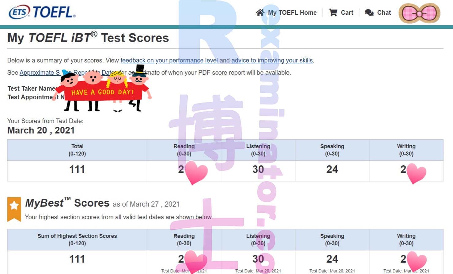 score image for TOEFLでの不正行為 success story #143