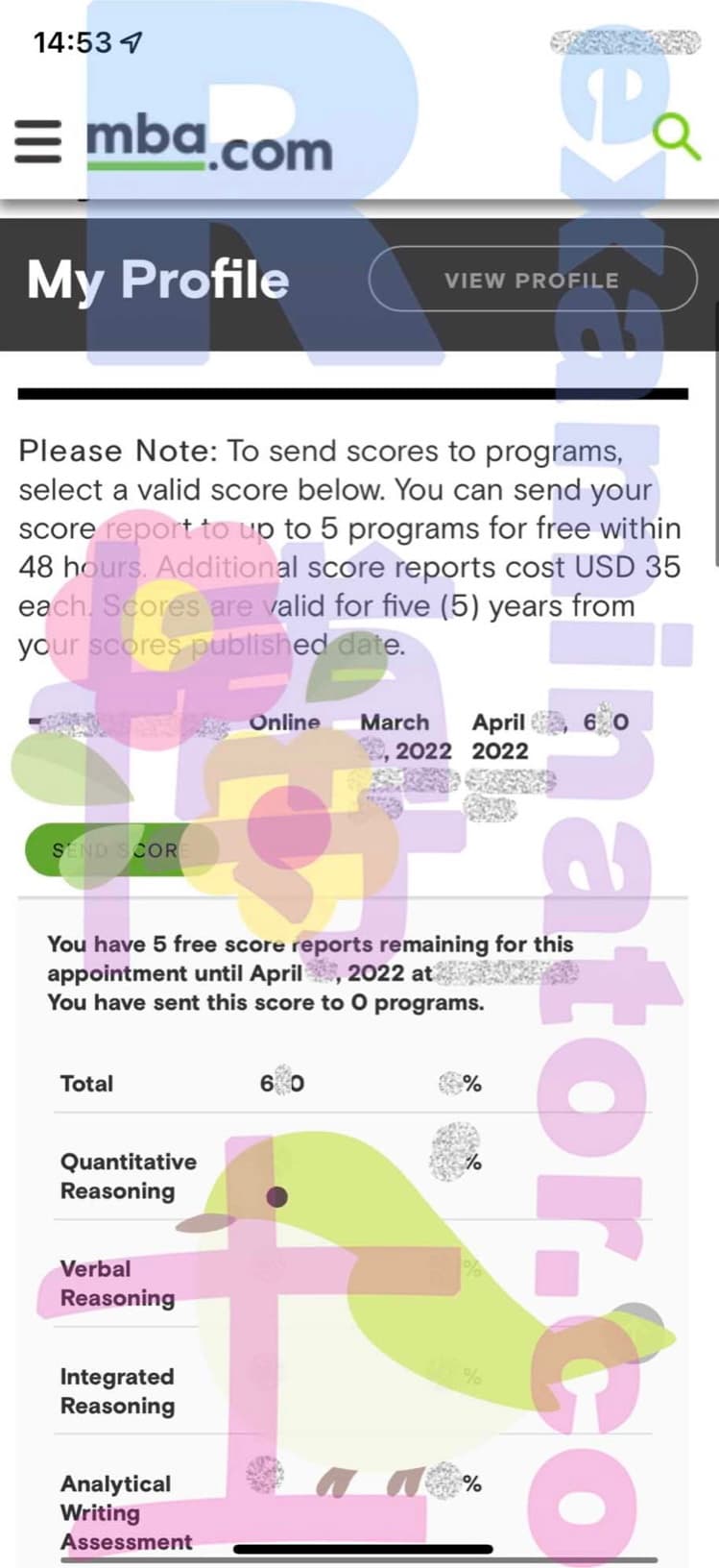 score image for GMATでの不正行為 success story #292