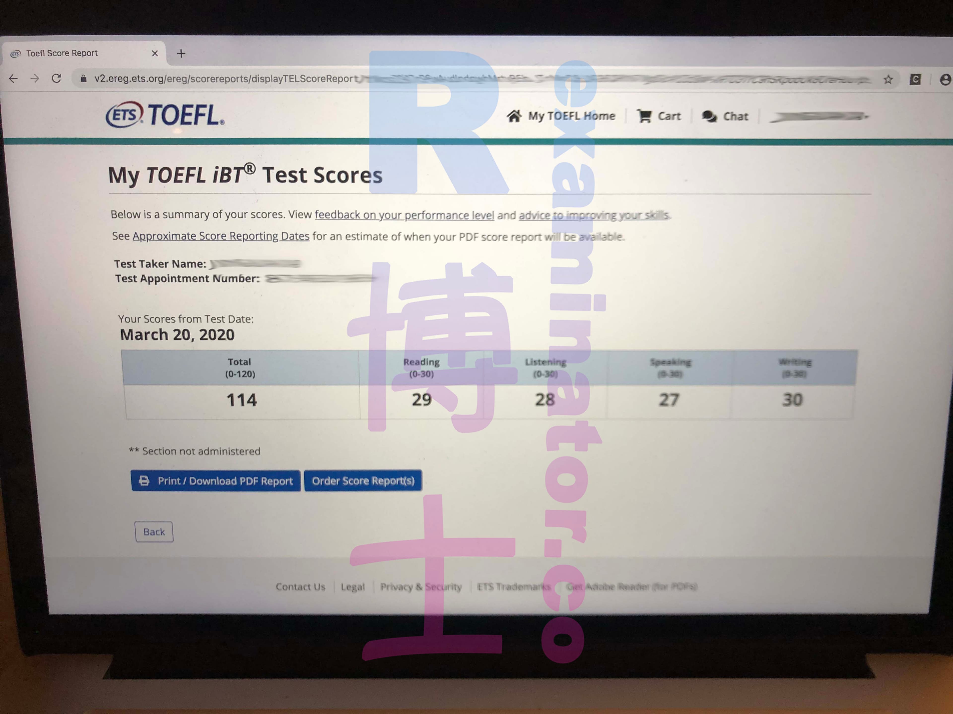 score image for TOEFLでの不正行為 success story #69